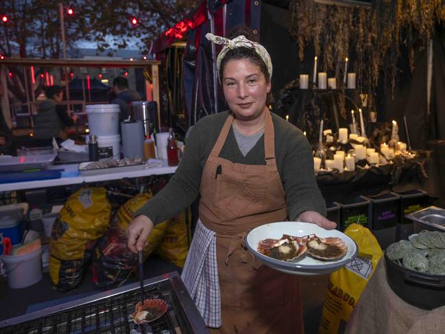 Chef Annalise Gregory at Winter Feast, part of Dark Mofo at Hobart Waterfront. Picture: Caroline Tan