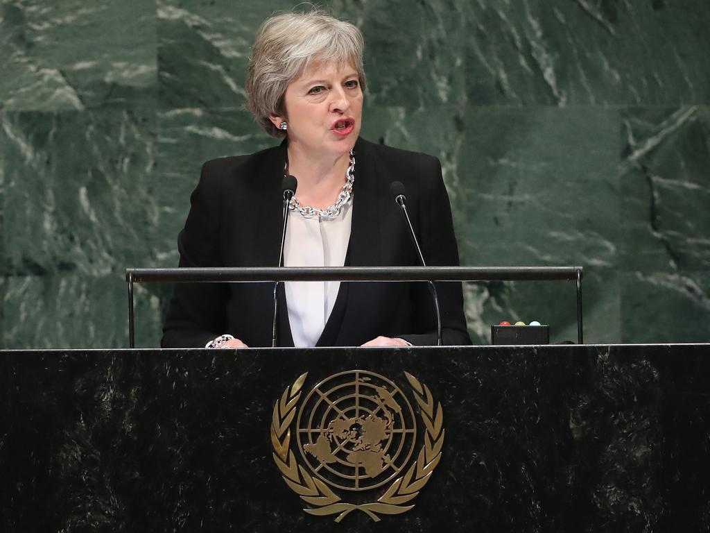 British Prime Minister Theresa May addresses the United Nations General Assembly.  Picture:  Getty