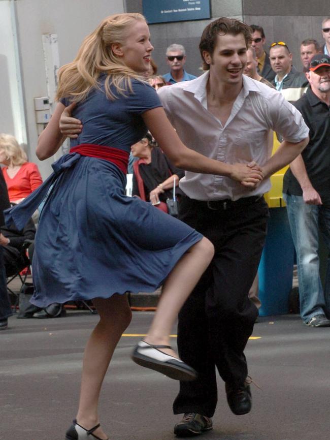 Dancers outside the Union Hotel on Waymouth St on Anzac Day