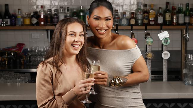 Lacey and Nikki at The Telegraph Hotel rooftop ahead of New Year’s Eve celebrations. Picture: Nikki Davis-Jones ****MUST CREDIT IN CAPTIONS: Styling by S&amp;I Styling by Tanya****