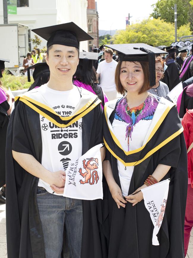 Wang Ze and Rui Zhou at the UTAS Graduation at Launceston. PICTURE CHRIS KIDD