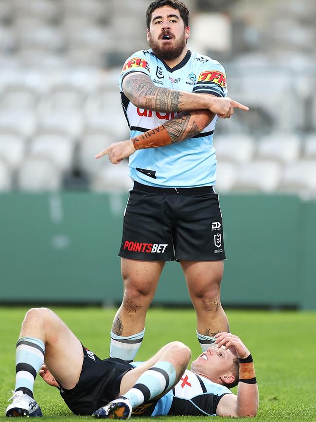 Braden Hamlin-Uele hams it up for the cameras (Photo by Mark Kolbe/Getty Images)