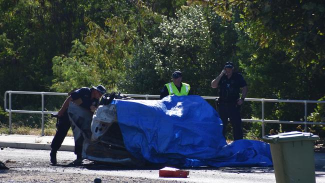 Police blocked off Queens Road, Bowen, between King Street and Kings Beach Road following a crash on Wednesday morning. Picture: Kirra Grimes