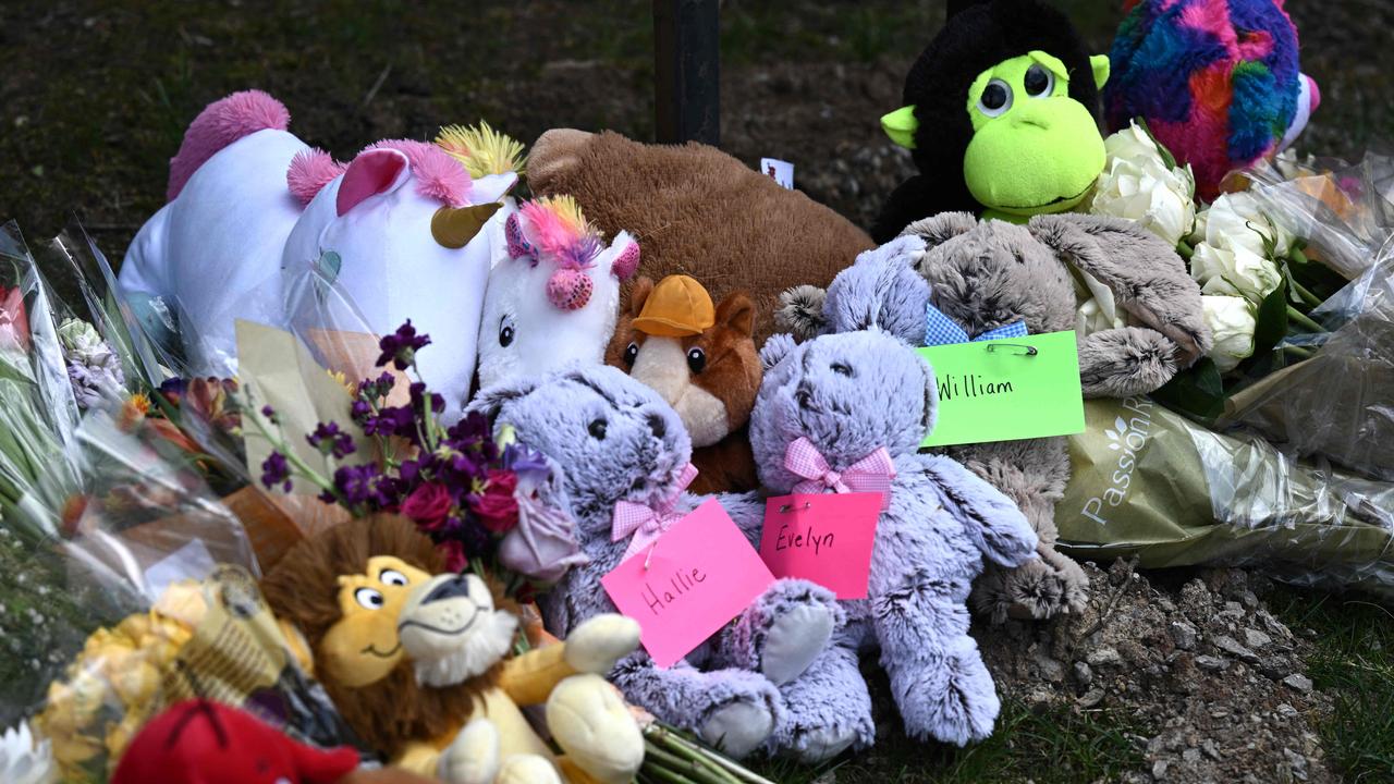 A makeshift memorial for victims is pictured by the Covenant School building. Picture: Brendan Smialowski/AFP