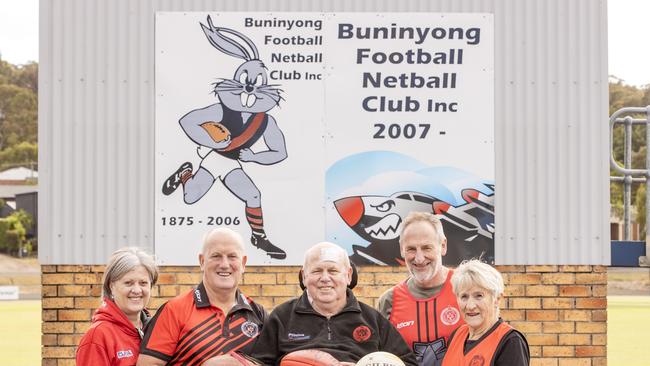 Buninyong Football Club-Netball Club is celebrating its 150th anniversary next month. Organising committee members, from left, Tania and Ricky Innes, Stan Hunter, Peter Trigg and Grace Hunter. Picture: Zoe Phillips