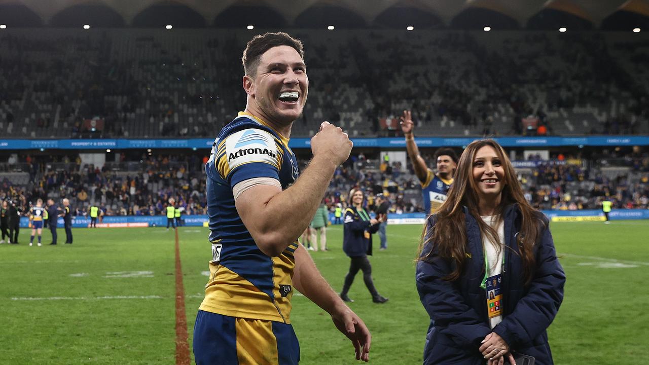 Mitchell Moses celebrates with fans after a Wests Tigers clash last year. Picture: Getty