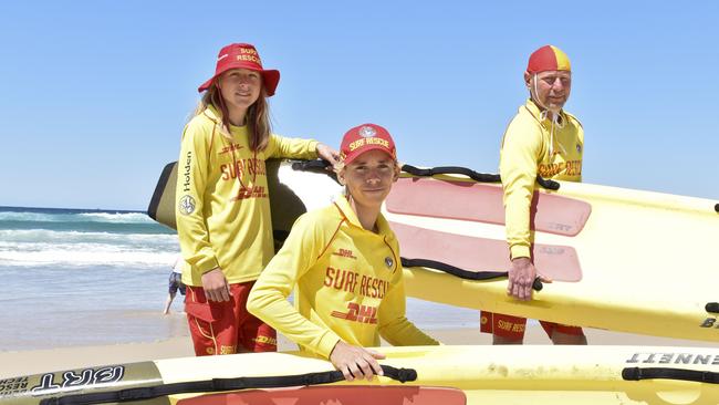 Salt Surf Life Saving Club's Jack Hall, Koby Roberts and Kyle Roberts at the beginning of the 20/21 season. Photo: Jessica Lamb