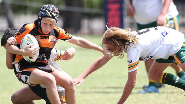 Wyong Roos v The Entrance Tigers under-12s at Central Coast Roosters Gala Opening on Saturday 29th February 2020 at Tuggerah Lakes Secondary College The Entrance campus. Picture: Sue Graham