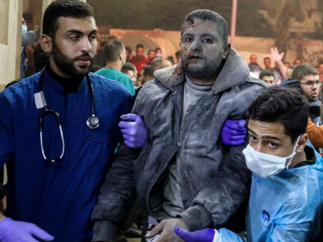 Palestinians injured in Israeli airstrikes arrive at Nasser Medical Hospital in Khan Yunis, Gaza. Picture: Getty Images