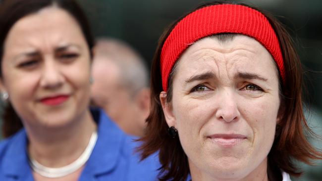 CMNEWS_Queensland Opposition Leader Anna Palaszczuk pictured her at a press conference this morning with nominated Labor candidates Criminal Lawyer Peter Russo, Skin Cancer Dr Anthony Lynham and Police Officer Melissa McMahon Tuesday April 15, 2014. Pictures: Jack Tran