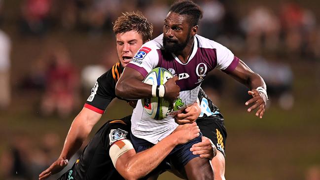 Moses Sorovi looks for some support during the trial against the Chiefs.