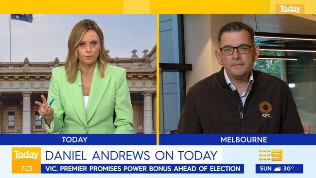 Daniel Andrews was grilled by Ally Langdon on the Today Show.