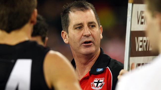 Action from the Australian Football League match between the Gold Coast Suns and St Kilda Saints, held at Metricon Stadium, Carrara, Gold Coast. Photo of St Kilda coach Ross Lyon.