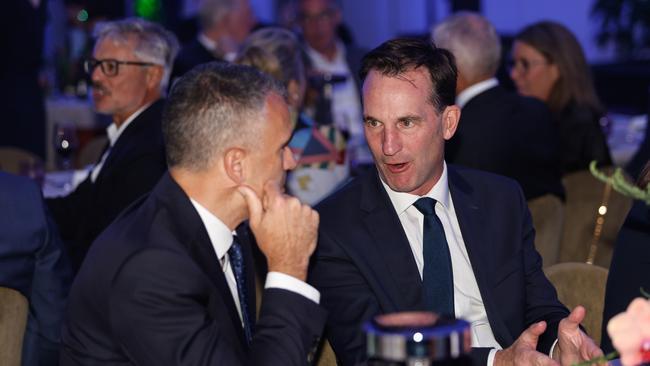 Peter Malinauskas with AFL chief executive Andrew Dillon. Picture: Dylan Burns/AFL Photos via Getty Images