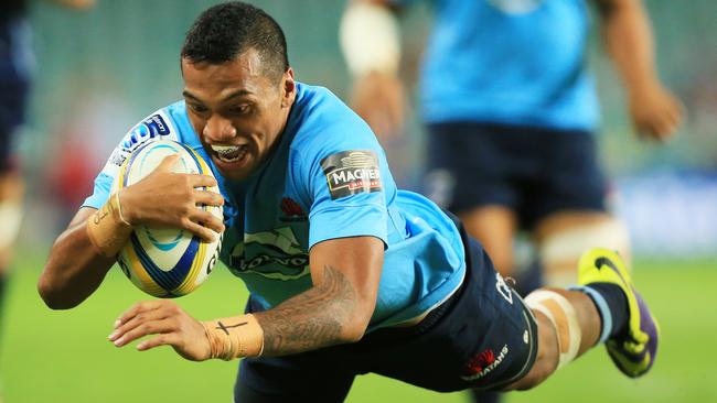 Alofa Alofa scores for the Waratahs during the NSW Waratahs v Melbourne Rebels Super Rugby game at Allianz Stadium, Moore Park, Sydney. pic Mark Evans