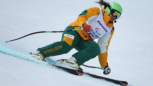 Australia’s Melissa Perrine trains for the visually impaired downhill ski event.