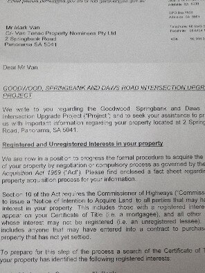 Springbank Rd upgrade, letter to Peter Van the Party Man from Friday, May 23.