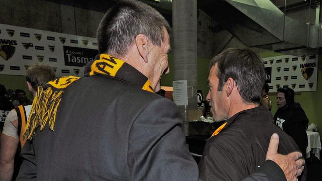 Kennett and Clarko after a win at their second home in Tassie.