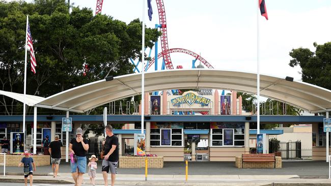 Few visitors at Village Roadshow’s Movie World earlier this week. Picture: Chris Hyde / Getty Images.