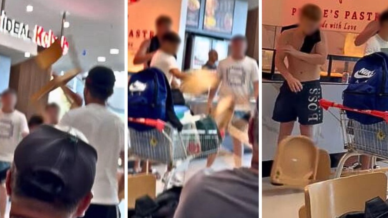 One of the men involved allegedly began lifting up chairs in the food court and smashing them on the ground. Picture: Supplied.