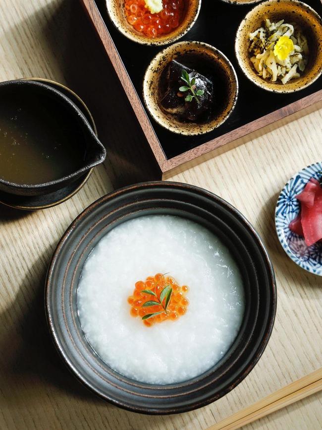 Rice porridge made with local soy milk.