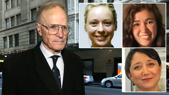 Former High Court judge Dyson Heydon (left) and (clockwise from top left) Rachael Patterson Collins, Chelsea Tabart and Noor Blumer. Pictures: Britta Campion, supplied