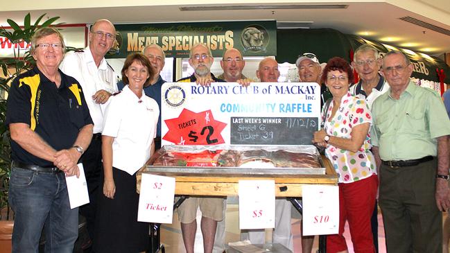 From left, Rotary President John Hocking, Jeff and Terri Goodwin (Salvation Army), Norm Henry and Ian Hope (Rotary), Don Anderson (Lifeline), Frank Hayes, John Glanville, and Lyn Lewis (Rotary), Ray Egan (St Vincent de Paul), and Terry Hayes (Legacy). Picture: Contributed