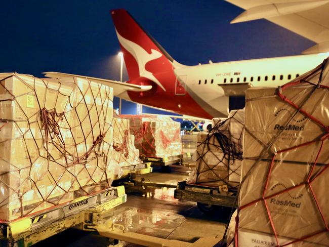 Supplies for India being loaded on planes overnight taking off from Mascot, Sydney this morning, May 5th 2021. Supplied