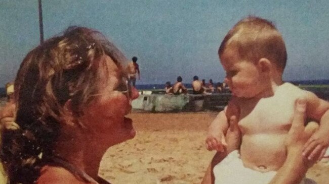 Lynette Dawson with a baby Sherryn at the beach. Picture: Sherryn Dawson/Facebook.