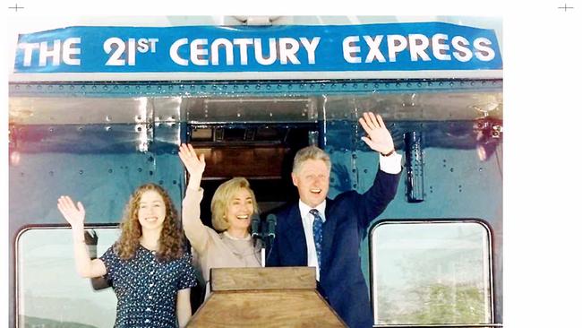 Then president Bill Clinton is joined by wife Hillary and daughter Chelsea in 1996.