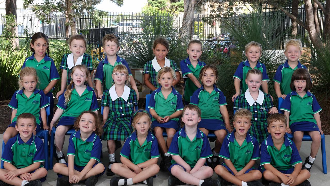 My First Year: Miami State School Prep E. L-R Front row: Dylan, Ace, Ava, Macallan, Jesse, Sunny. Middle row: Abby, Rylee, Flo, Sophie, Bambie, Frankie, Hannah. Back row: Lucia, Hunter, Brodie, Stella, Ivy, Tavish, Caleb. Picture Glenn Hampson