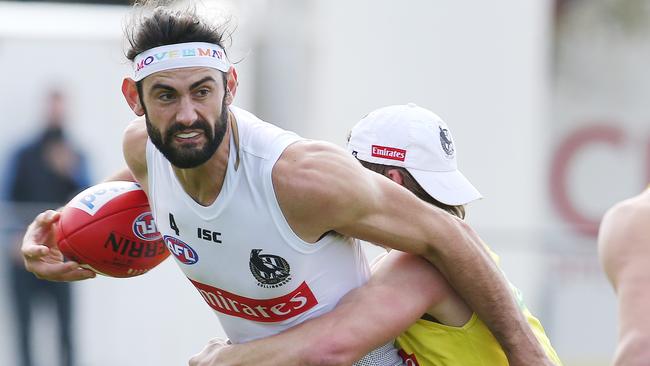 Collingwood's Brodie Grundy wants a long-term deal. Pic: Michael Klein.