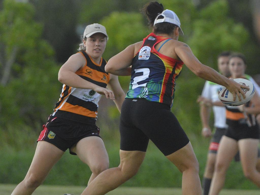 Tigers' Katie Green (left) was named best on ground in the Senior Women's Touch grand final.