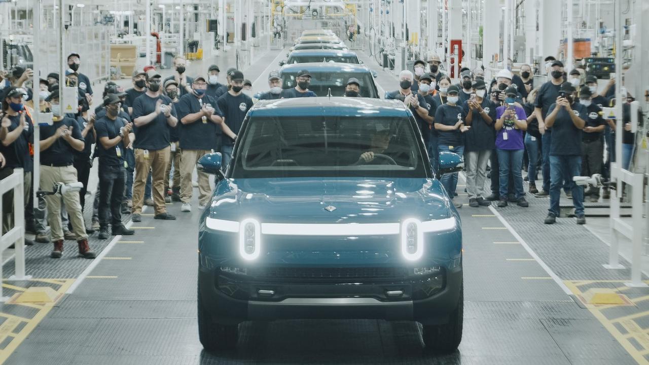 First Rivian R1T electric pick-up truck rolls off the production line in late 2021.