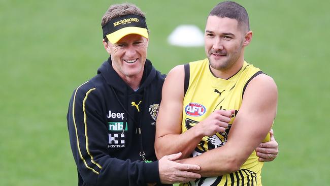 Damien Hardwick and Shaun Grigg during their Richmond days. (Photo by Michael Dodge/Getty Images)