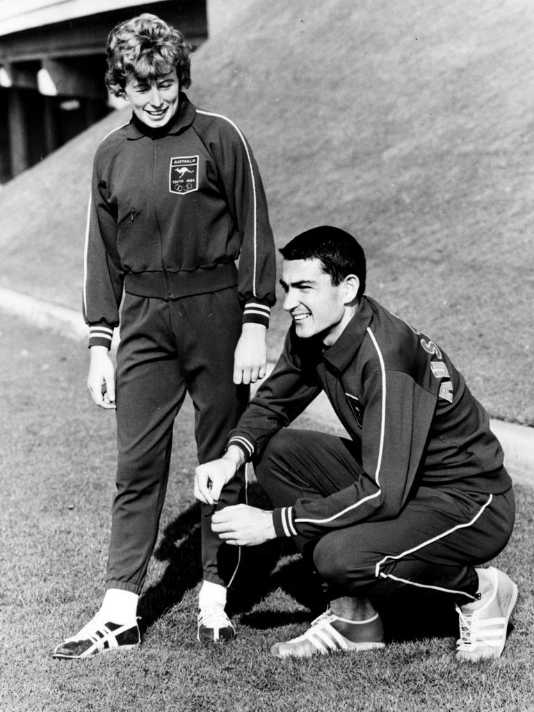 Pam Kilborn and Ron Clarke model the uniform for 1964 Games in Tokyo