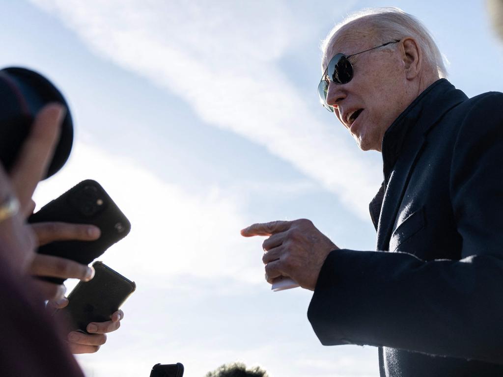 Apart from off-the-cuff comments to reporters, Joe Biden has not directly addressed the four unprecedented UFO and balloon engagements in US airspace. Picture: AFP