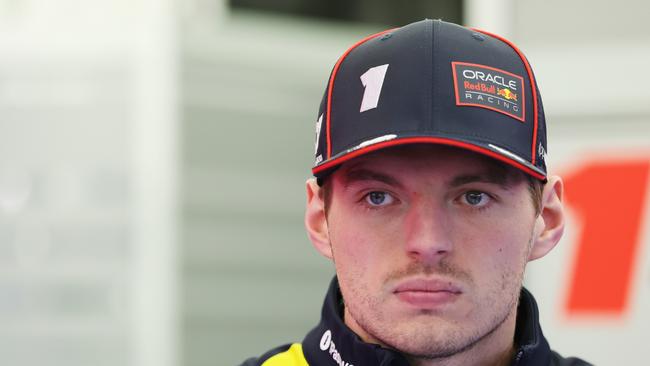 BAHRAIN, BAHRAIN - FEBRUARY 26: Max Verstappen of the Netherlands and Oracle Red Bull Racing looks on in the garage during day one of F1 Testing at Bahrain International Circuit on February 26, 2025 in Bahrain, Bahrain. (Photo by Mark Thompson/Getty Images)