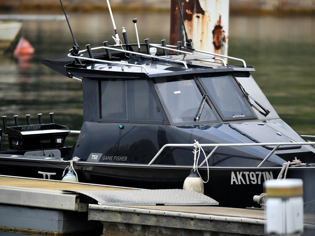 The vessel intercepted containing approximately 200 kilograms of cocaine seen docked at Balmain Marine Area command in Sydney. Picture: NCA NewsWire/Joel Carrett