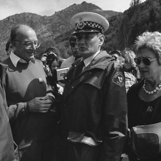 Claudio and Lesley Alcorso under arrest at the Crotty Rd blockade during the Franklin River campaign, 1982. Picture: courtesy of Caroline Alcorso