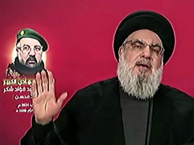 Hezbollah chief Hassan Nasrallah has said Israel faces “consequences” after the deaths of two senior figures in the terror group. Picture: AFP