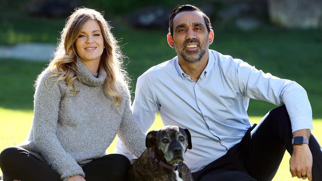 Adam and Natalie with their adopted dog Chance. Picture: Tim Hunter.