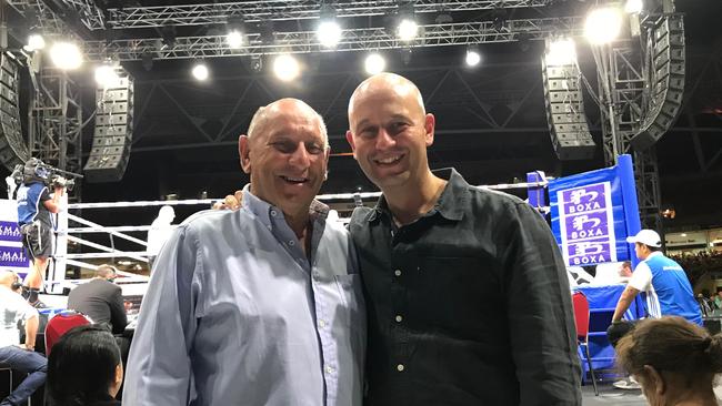 Todd Greenberg and his father John at the Anthony Mundine - Jeff Horn fight in Brisbane