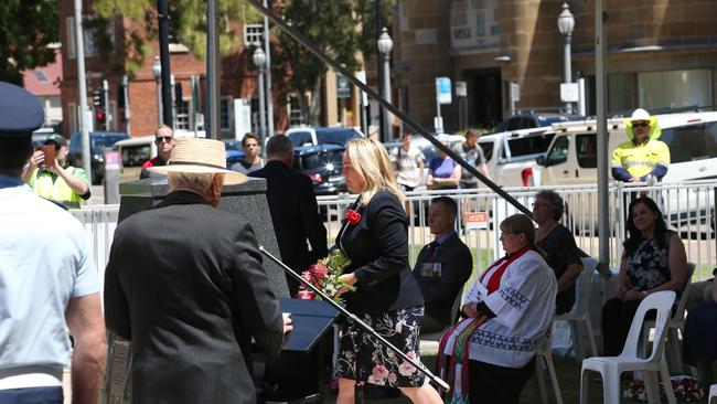 Lord Mayor Nuatali Nelmes at Newcastle Remembrance Day ceremony at Civic Park on Wednesday, November 11, 2020. Picture: Peter Lorimer