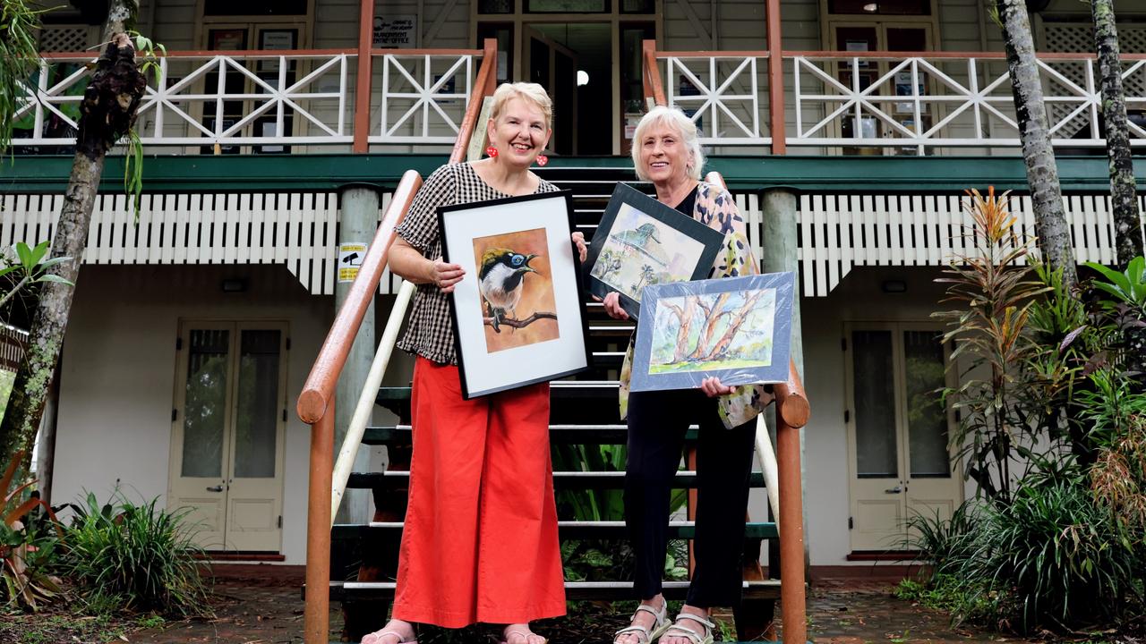 The Visual Arts Association also uses the old building which is used for Cairns Art Society exhibitions. Pictured are members Joanne Bingham and Marge Foley. Picture: Brendan Radke