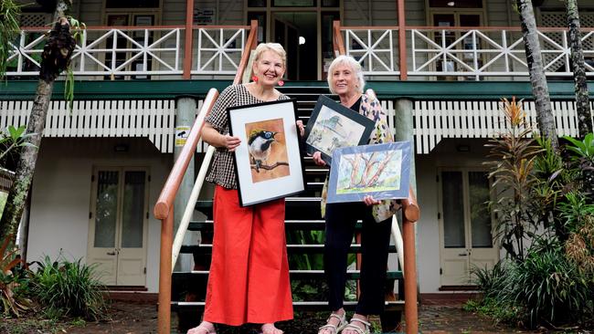 The Visual Arts Association also uses the old building which is used for Cairns Art Society exhibitions. Pictured are members Joanne Bingham and Marge Foley. Picture: Brendan Radke