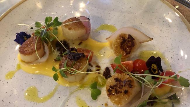 Grilled scallops with lemon curd.