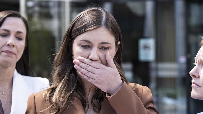 An upset Brittany Higgins outside court. Picture: NCA NewsWire / Gary Ramage