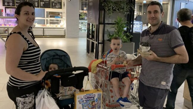 Ermington father Stefano Capizzi (pictured, right) said he went to Coles and found it difficult to get staples such as nappies and toilet paper for his young family (pictured). Picture: Nicole Pierre