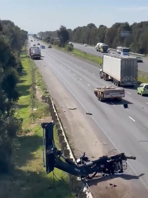 The truck driver, a 50 year old Wyndham Vale man, was treated by paramedics at the scene. Picture: 9News